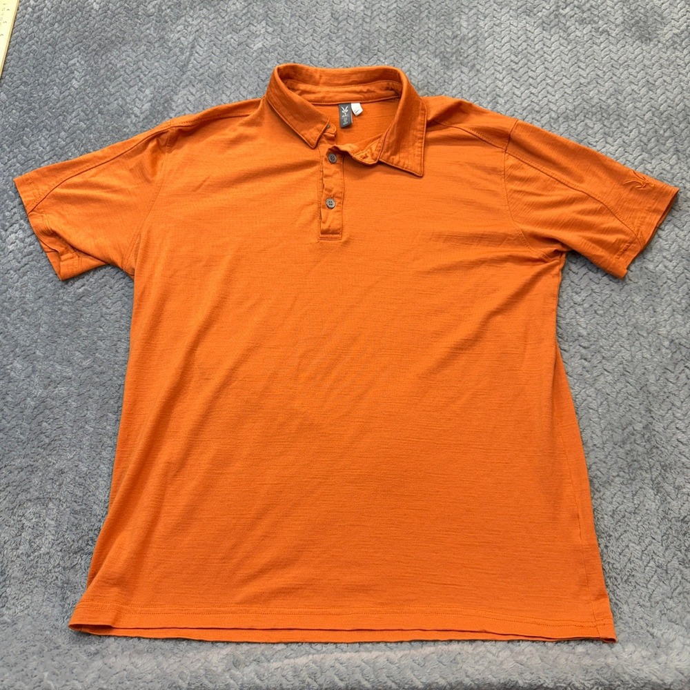 Ibex Polo Shirt Mens L Outdoor Orange Merino Wool Short Sleeve USA in Made